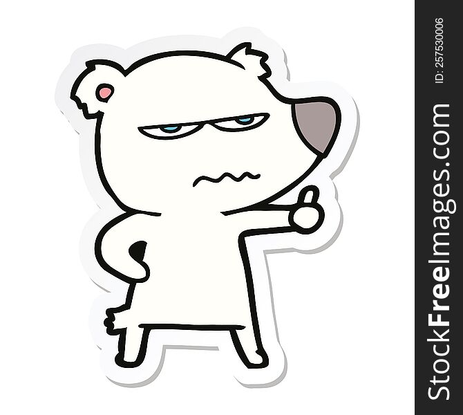 sticker of a angry bear polar cartoon giving thumbs up