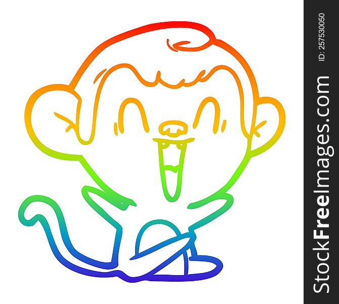 rainbow gradient line drawing of a cartoon laughing monkey