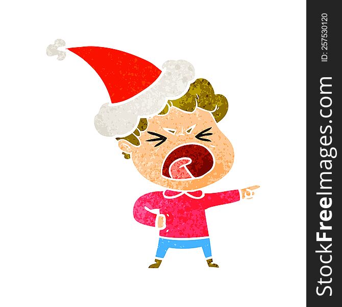 retro cartoon of a furious man wearing santa hat