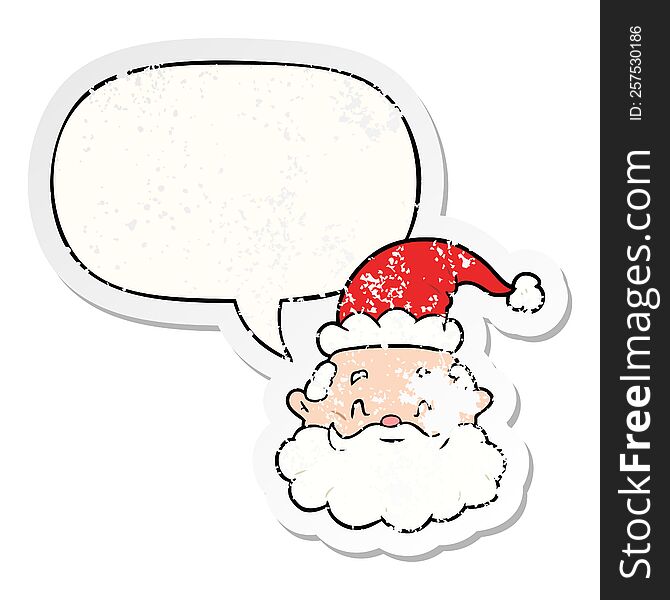 Cartoon Santa Claus Face And Speech Bubble Distressed Sticker