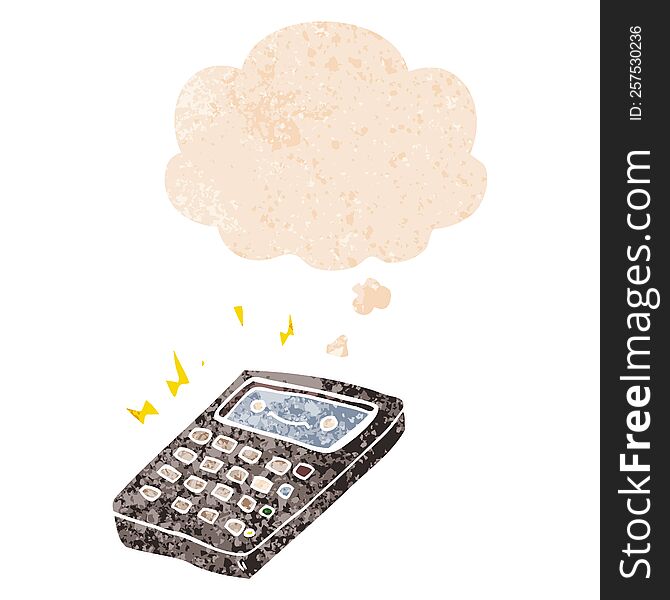 cartoon calculator with thought bubble in grunge distressed retro textured style. cartoon calculator with thought bubble in grunge distressed retro textured style