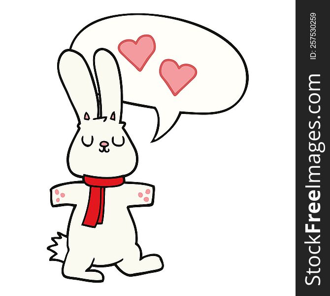 cartoon rabbit in love with speech bubble. cartoon rabbit in love with speech bubble
