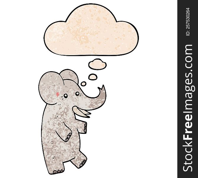Cartoon Elephant And Thought Bubble In Grunge Texture Pattern Style