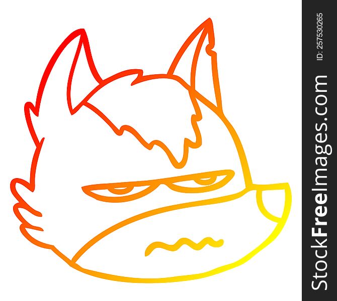 warm gradient line drawing of a cartoon annoyed wolf face