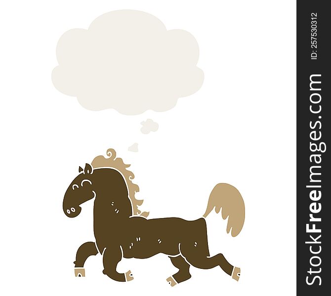 cartoon stallion and thought bubble in retro style