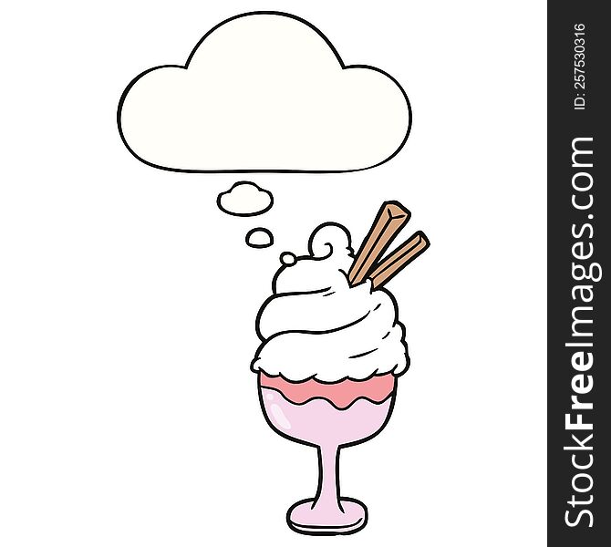 cartoon ice cream with thought bubble. cartoon ice cream with thought bubble