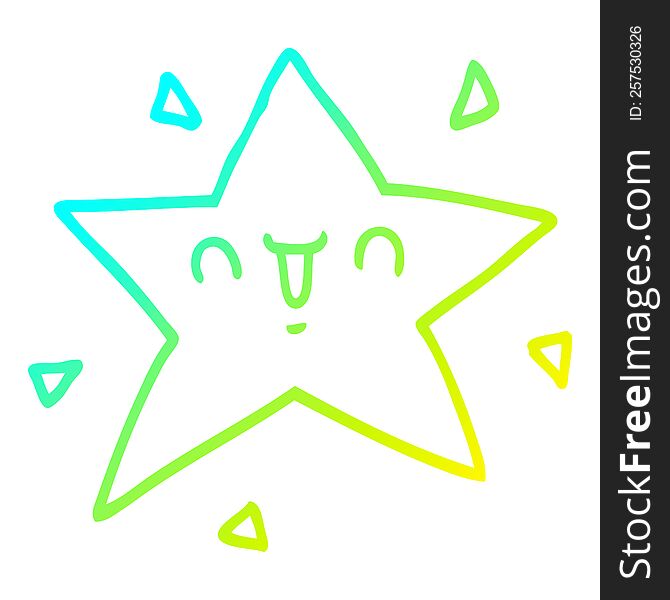 cold gradient line drawing of a cartoon happy star