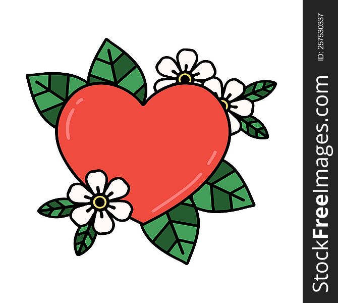 tattoo in traditional style of a botanical heart. tattoo in traditional style of a botanical heart