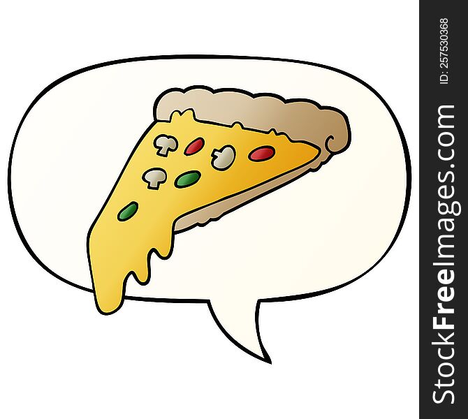 Cartoon Pizza Slice And Speech Bubble In Smooth Gradient Style