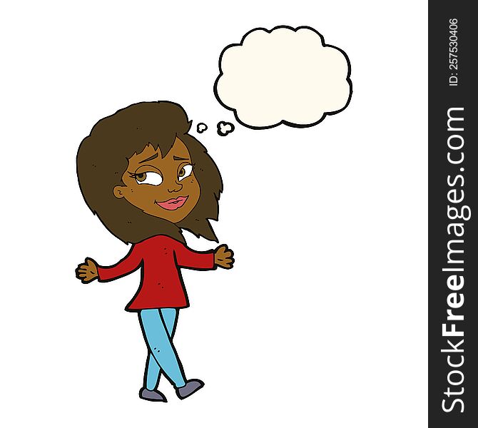 Stress Free Woman Cartoon With Thought Bubble