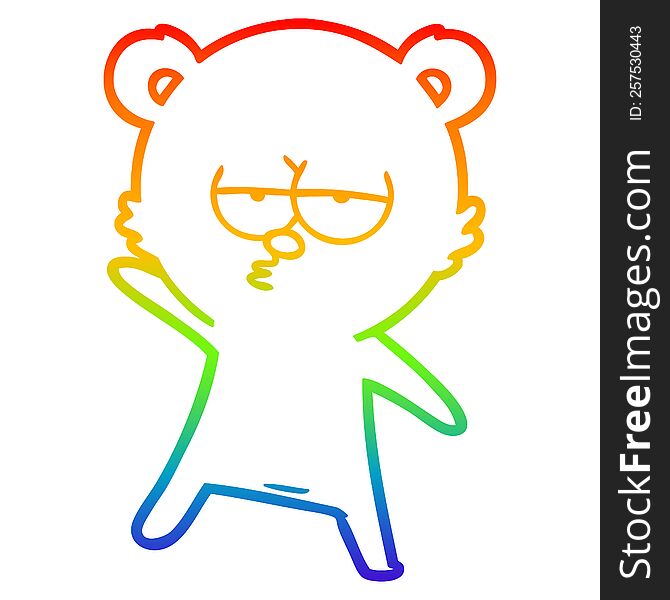 rainbow gradient line drawing of a bored bear cartoon