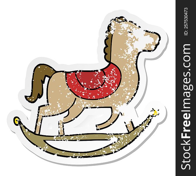 distressed sticker of a cartoon rocking horse