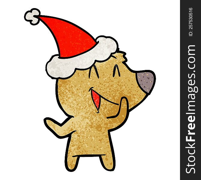 Laughing Bear Textured Cartoon Of A Wearing Santa Hat