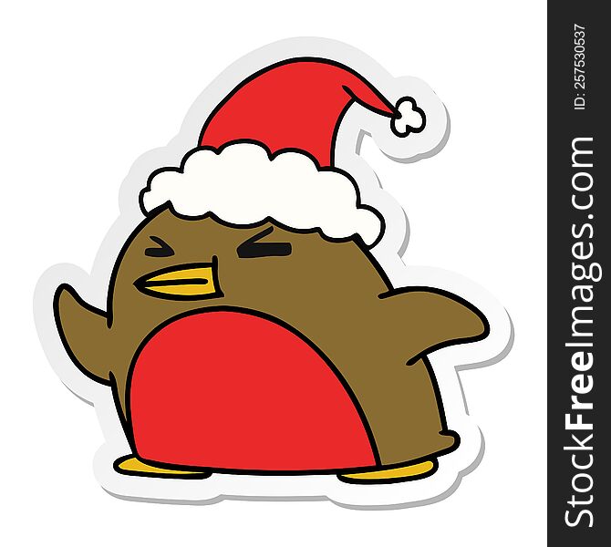 hand drawn christmas sticker cartoon of kawaii robin
