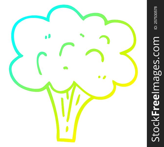 Cold Gradient Line Drawing Cartoon Broccoli Stalk