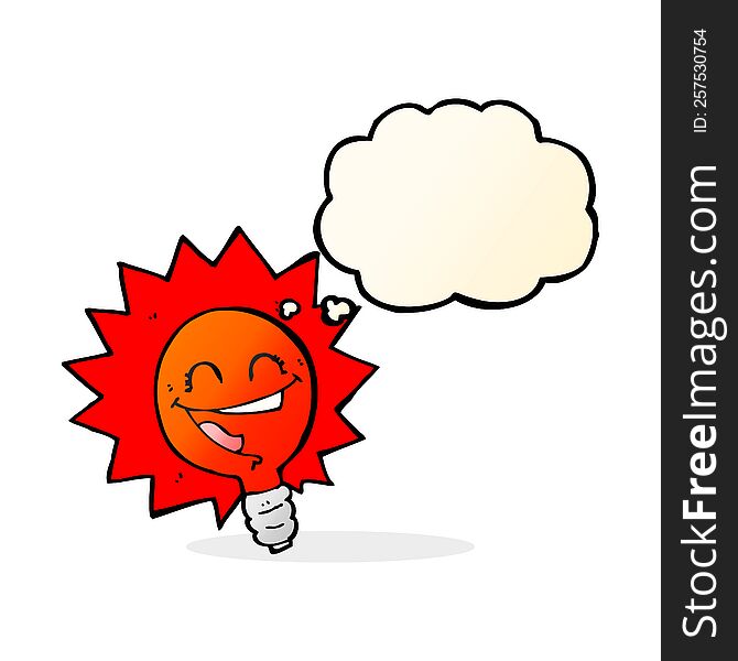 happy flashing red light bulb cartoon  with thought bubble