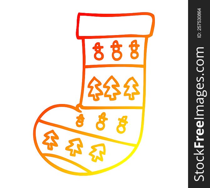 warm gradient line drawing of a cartoon christmas stocking