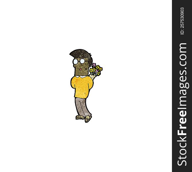 Cartoon Man With Flowers