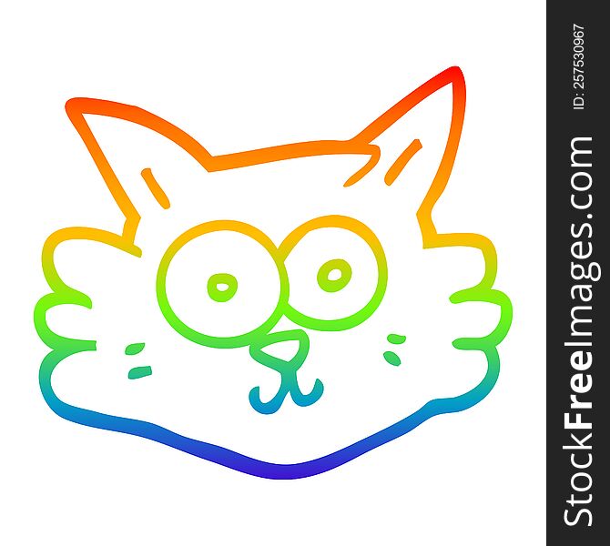 Rainbow Gradient Line Drawing Cartoon Cat Face