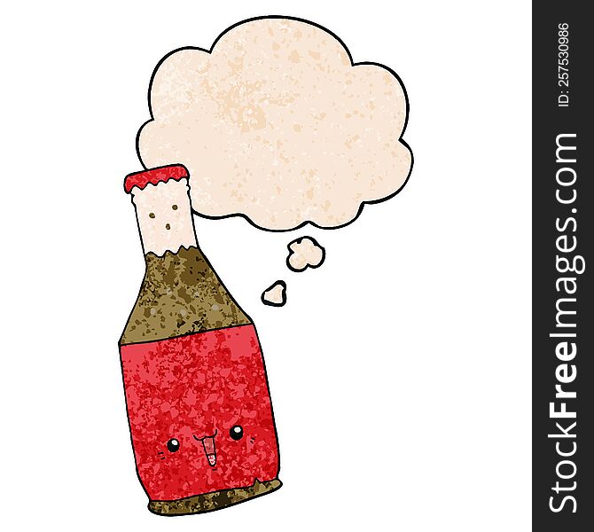 Cartoon Beer Bottle And Thought Bubble In Grunge Texture Pattern Style