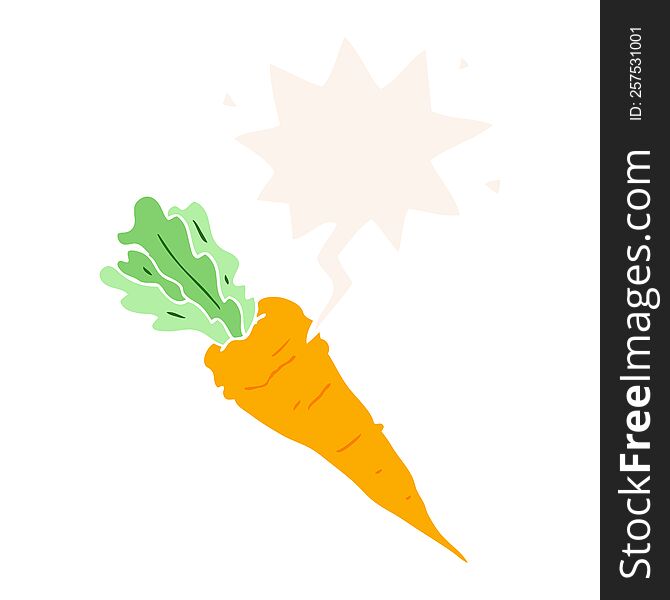 cartoon carrot with speech bubble in retro style