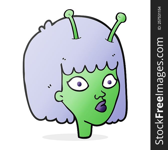 freehand drawn cartoon female alien