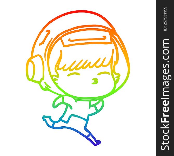 Rainbow Gradient Line Drawing Cartoon Running Astronaut
