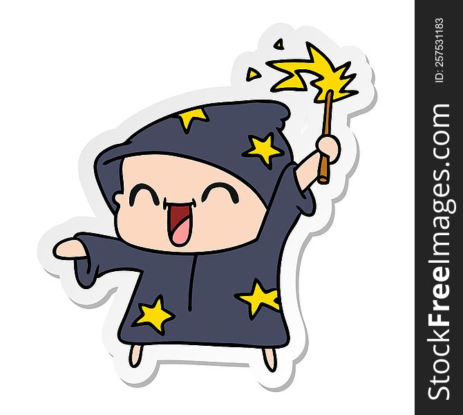 Sticker Cartoon Of A Happy Little Wizard