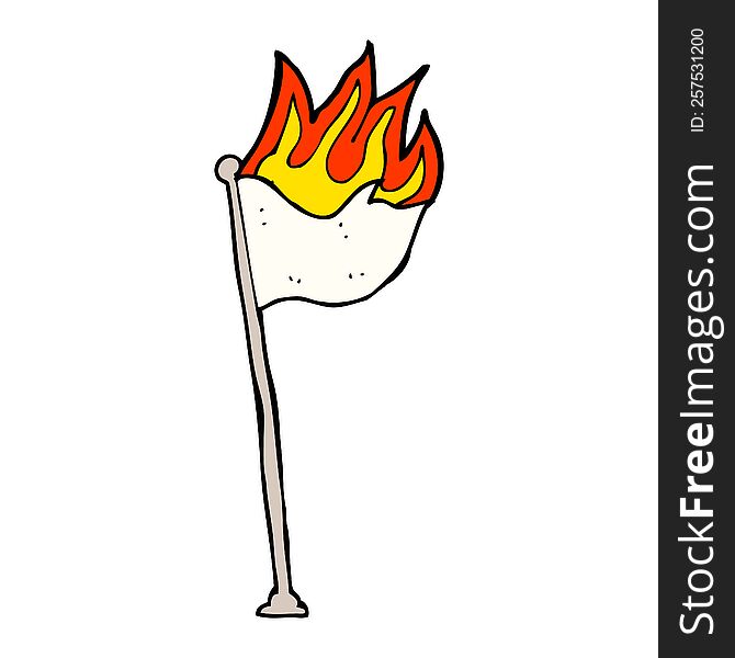 cartoon burning flag on pole