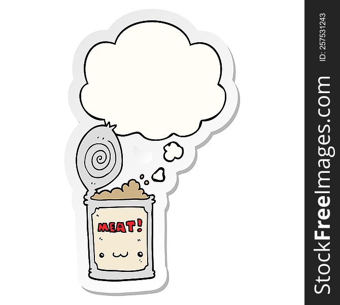 cartoon canned food and thought bubble as a printed sticker