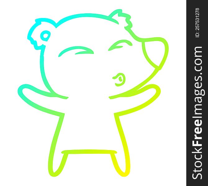 cold gradient line drawing cartoon whistling bear with open arms