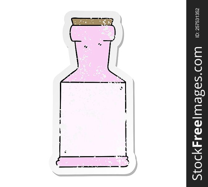 distressed sticker of a quirky hand drawn cartoon potion bottle