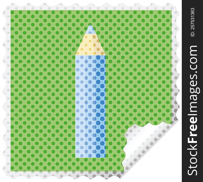 Blue Coloring Pencil Graphic Vector Illustration Square Sticker Stamp