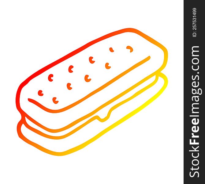 warm gradient line drawing of a cartoon chocolate biscuit