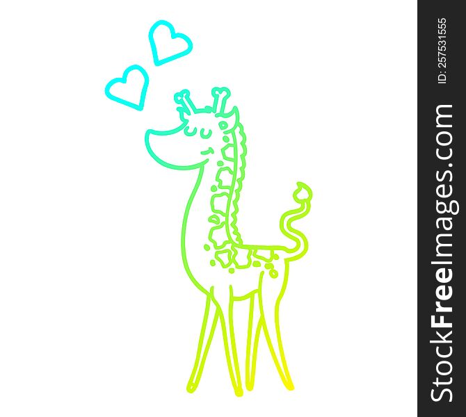 cold gradient line drawing of a cartoon giraffe with love heart