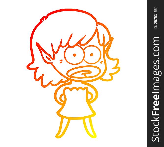 warm gradient line drawing of a cartoon shocked elf girl