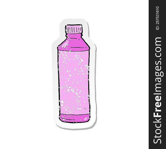 retro distressed sticker of a cartoon pink bottle