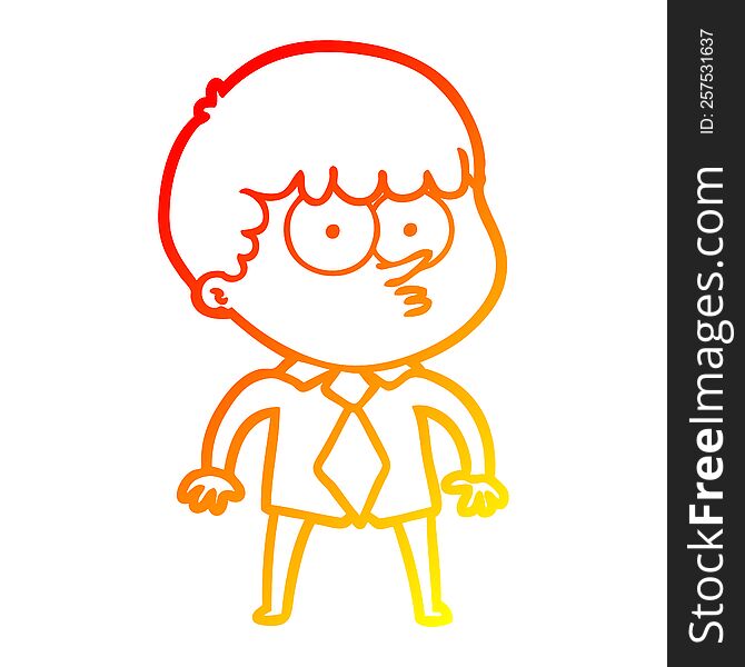 warm gradient line drawing of a cartoon nervous boy in shirt and tie