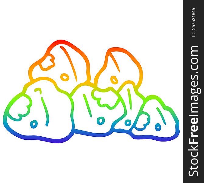 rainbow gradient line drawing of a cartoon boulders