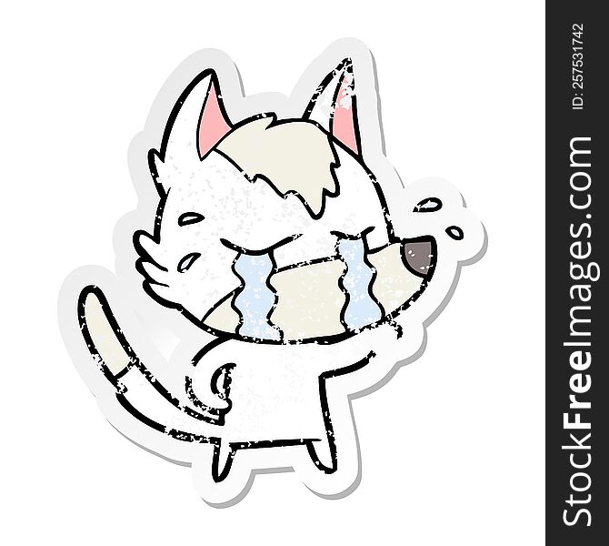 distressed sticker of a cartoon crying wolf