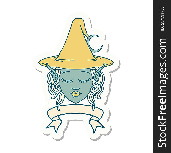 Elf Mage Character Face With Banner Sticker