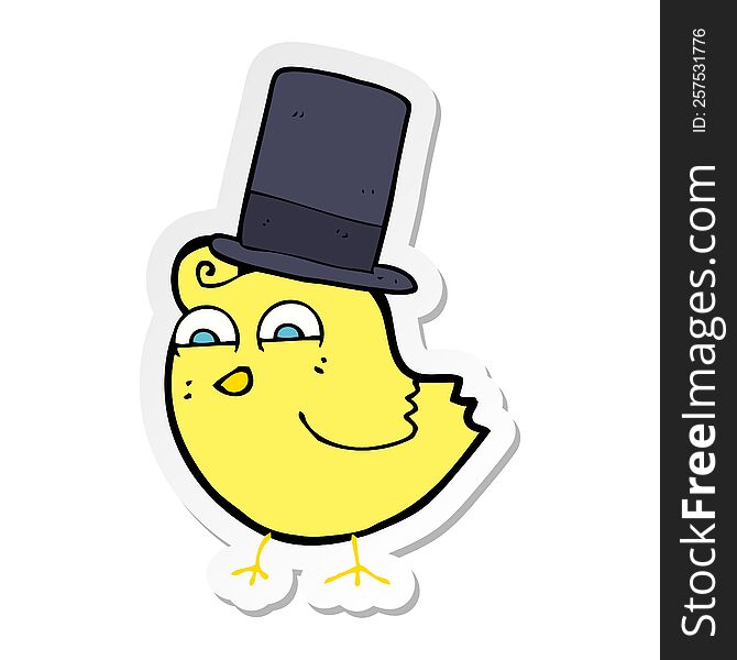 Sticker Of A Cartoon Bird Wearing Top Hat