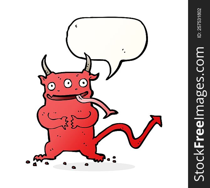 Cartoon Little Demon With Speech Bubble