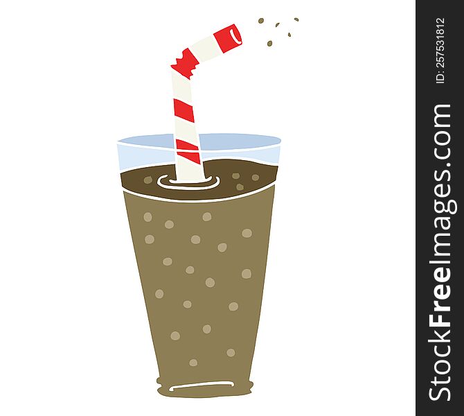 Flat Color Illustration Of A Cartoon Fizzy Drink In Glass