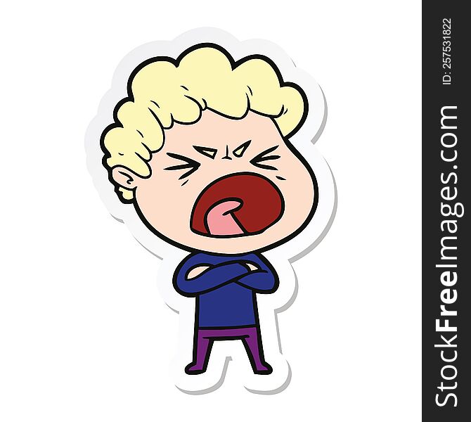 Sticker Of A Cartoon Furious Man