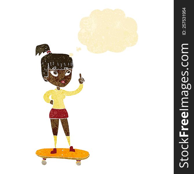 cartoon skater girl with thought bubble