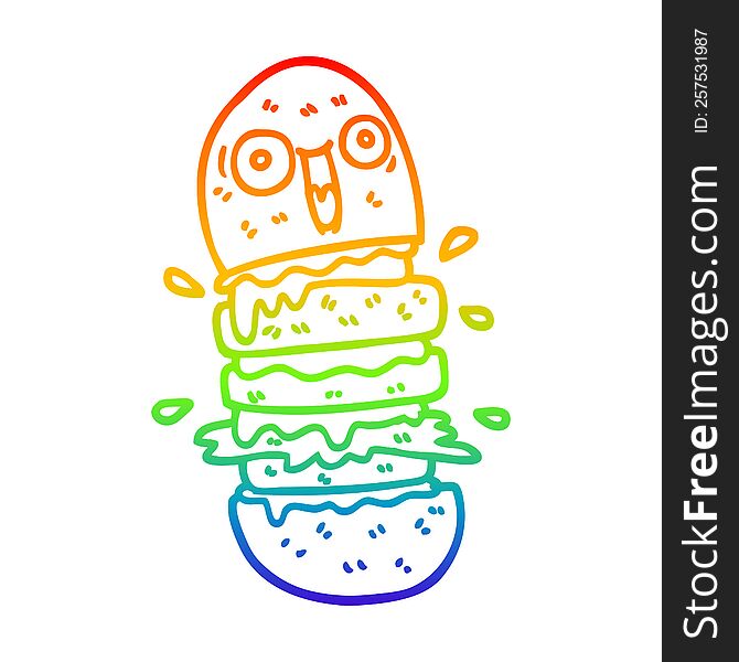 Rainbow Gradient Line Drawing Cartoon Burger