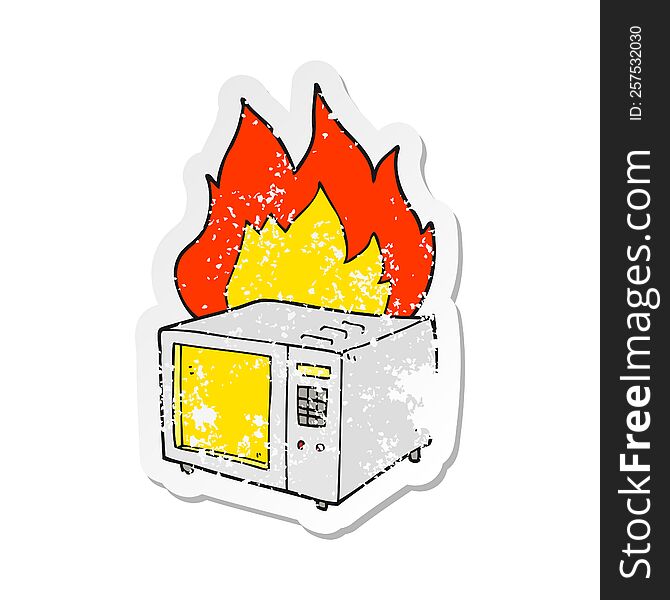 retro distressed sticker of a cartoon microwave on fire