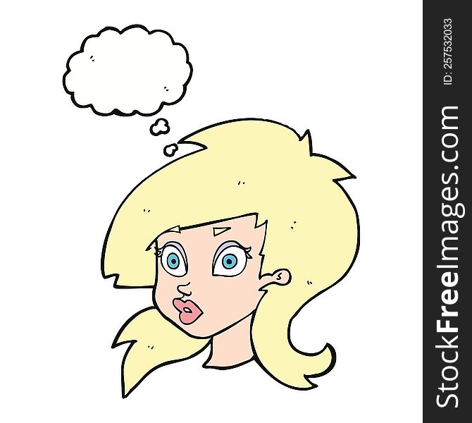 Cartoon Pretty Surprised Woman With Thought Bubble