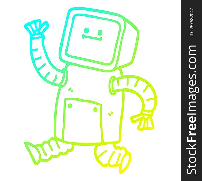 Cold Gradient Line Drawing Cartoon Robot Running